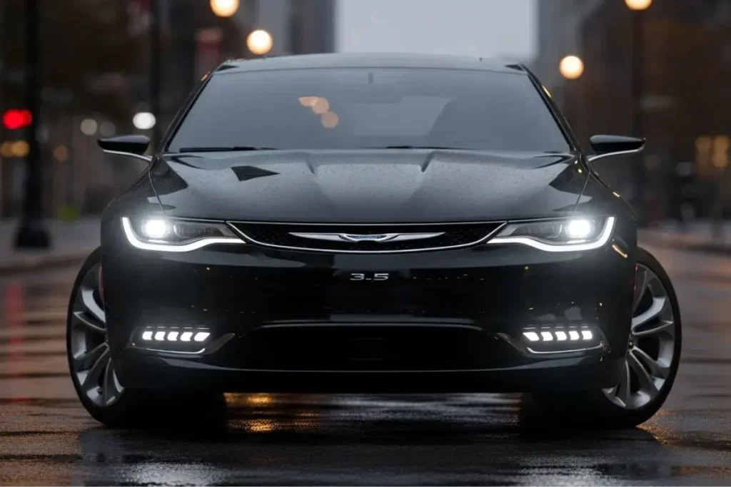 Chrysler Vision 3.5L Chrysler Vision 3.5L Negro con luces led en una calle alumbrada con lamparas cálidas