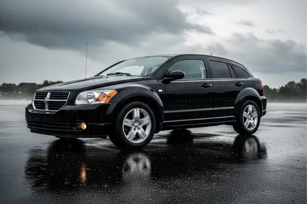 Dodge Caliber 1.8L negro en día lluvioso