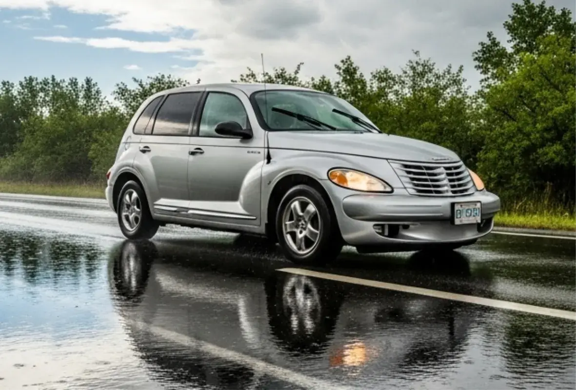 PT Cruiser 1.6L PT Cruiser 1.6L plata en carretera después de una lluvia intensa